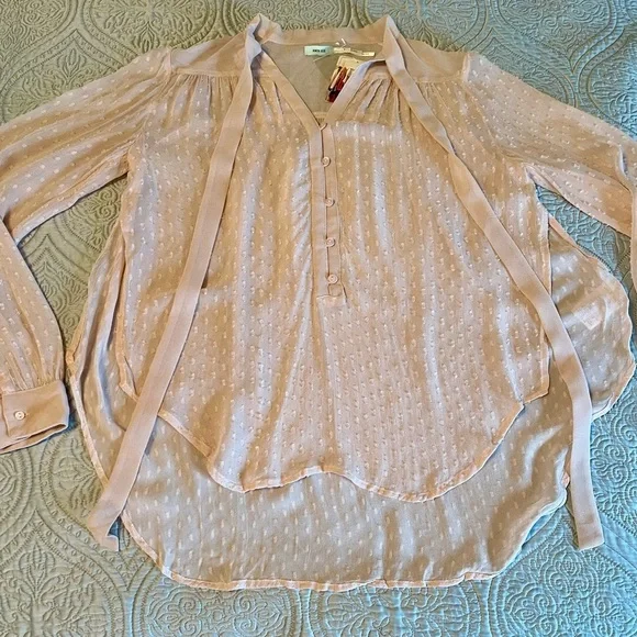 NWT KIMCHI BLUE for Urban Outfitters sheer Swiss dot top w side slits blush/pink - Picture 4 of 8